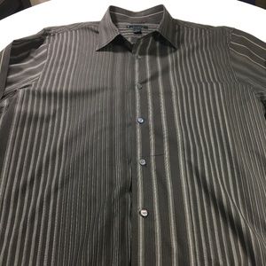 Express Men's Button Down Dress Shirt Brown Stripe